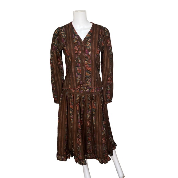 Vintage Jacket and Skirt Set Brown Patterned Academia Nerd Poetcore - Picture 12 of 12